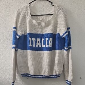 Aeropostale Italia Blue and Cream Women's Sweater Sz Small NWT - Priced To Move